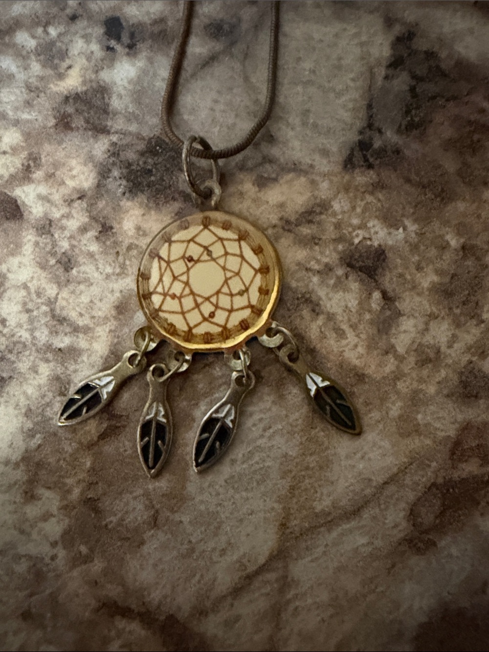 Gold-Tone Dreamcatcher Pendant Necklace with Feather Charms